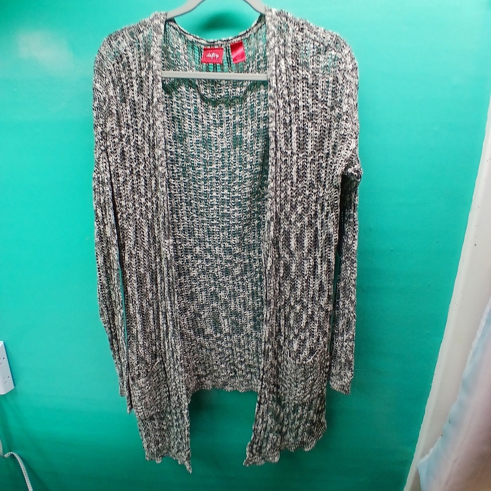 Daytrip Open Front Cardigan XL Black White Marled Knit Boho Lightweight Layering